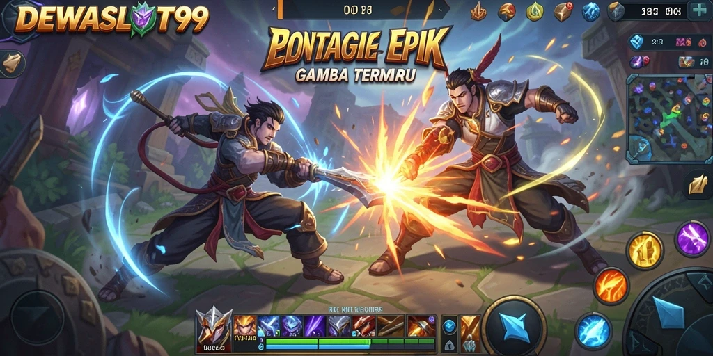 Screenshot gameplay DEWASLOT99 menampilkan pertarungan seru antar karakter MOBA.