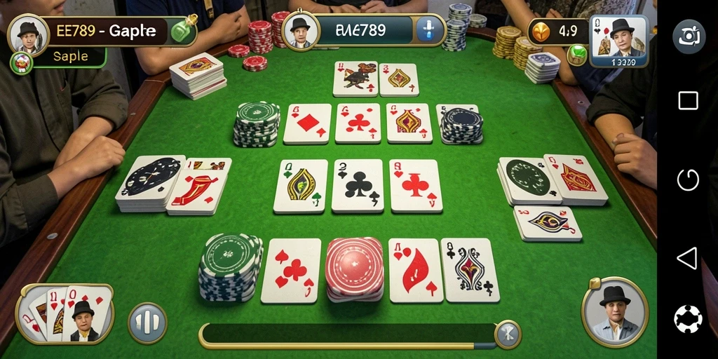 Screenshot gameplay EE789 dengan suasana Gaple yang menyenangkan.