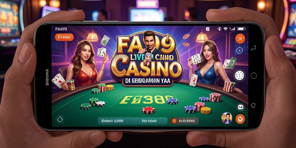 Screenshot utama FA99 menampilkan dealer profesional dan permainan Live Casino yang seru.