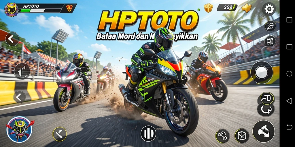 Tampilan gameplay HPTOTO dengan balapan motor yang seru.
