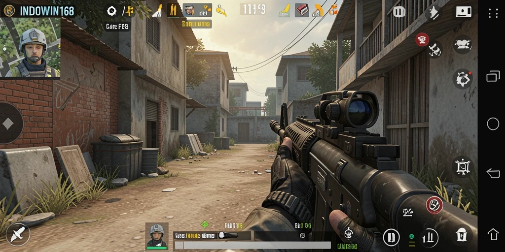 Tangkapan layar dari gameplay seru INDOWIN168 dengan aksi tembak-menembak.