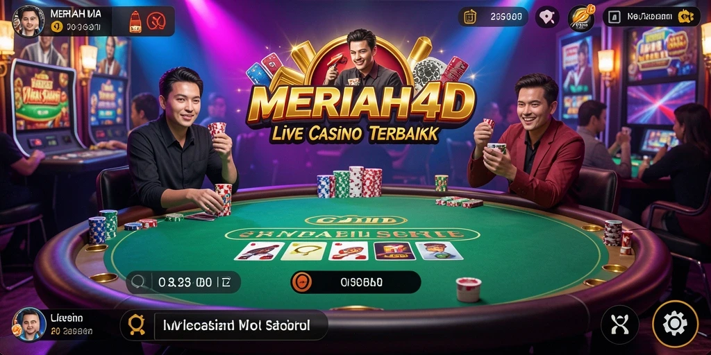 Tampilan gameplay menarik dari MERIAH4D yang menampilkan dealer dan suasana kasino.