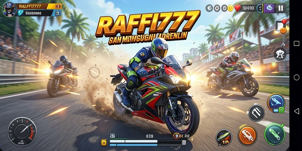 Tampilan gameplay seru di RAFFI777 dengan aksi balapan yang memukau.