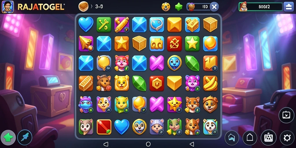 Screenshot gameplay RAJATOGEL menampilkan momen mencocokkan elemen Match-3.