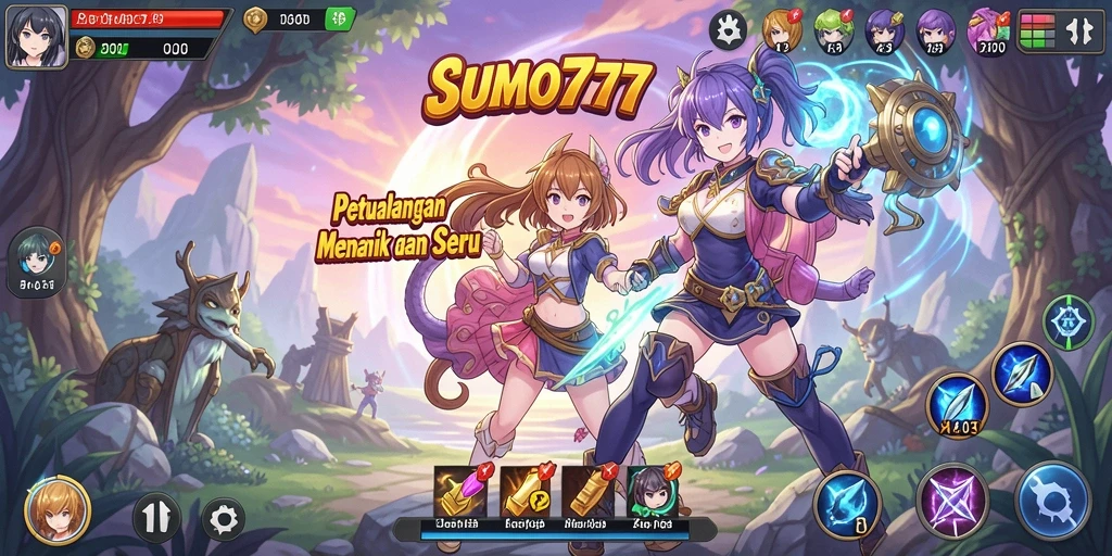 Tampilan gameplay SUMO777 dengan karakter anime yang menarik.