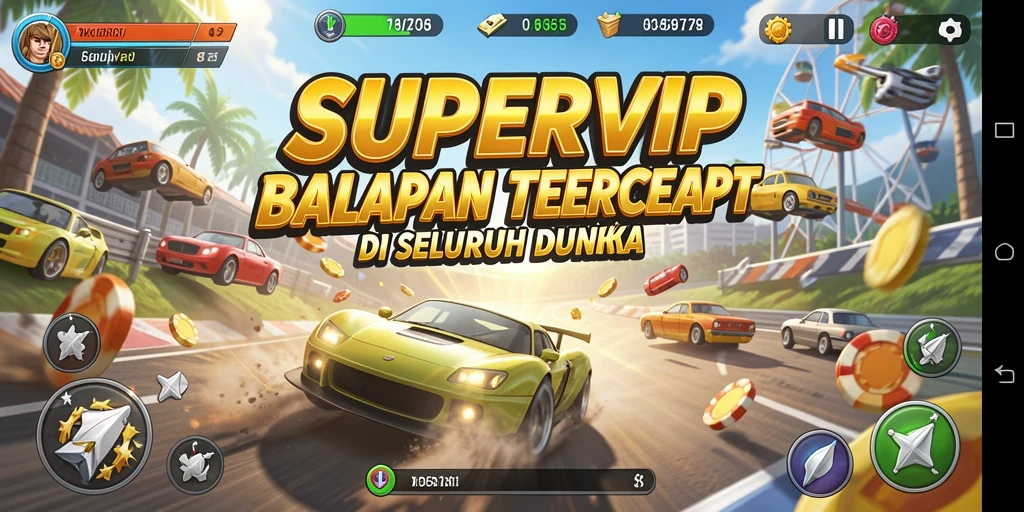 Tampilan gameplay balapan cepat dan seru di SUPERVIP.