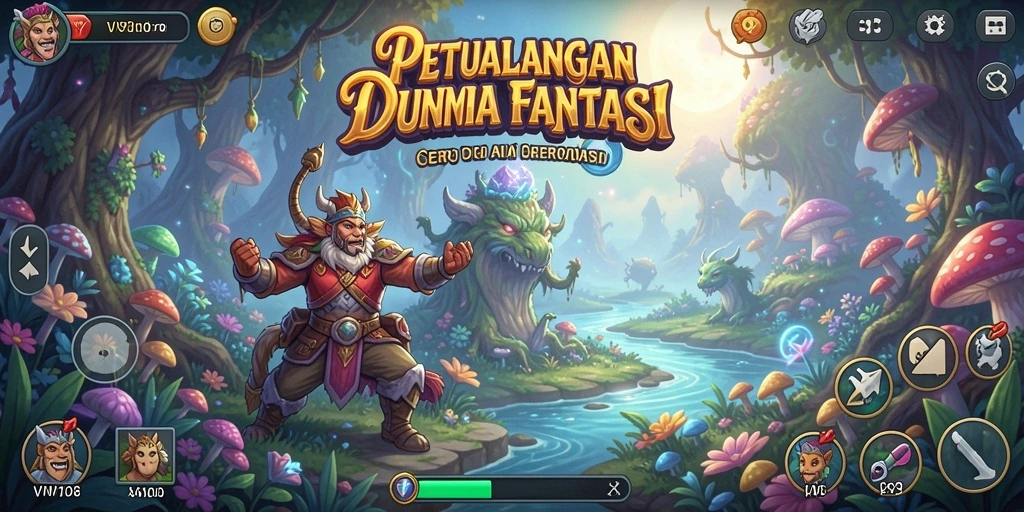 Gameplay seru VW108 dengan karakter menjelajah dunia fantasi.
