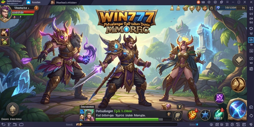 Screeenshot gameplay WIN777 yang menunjukkan pertarungan epik dalam dunia MMORPG.