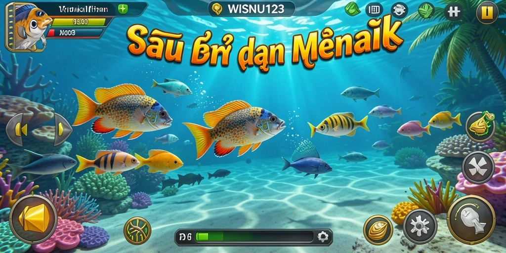 Tampilan gameplay WISNU123 yang seru dengan aksi menembak ikan.